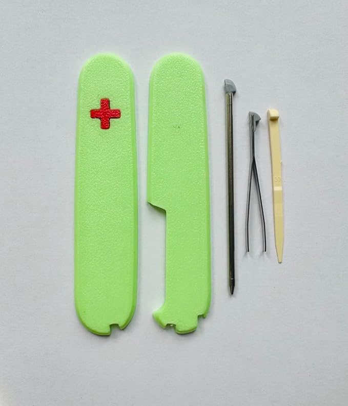 Replacement Covers For Victorinox Scales Plus 91mm Plastic Handles With Toothpick Tweezers And Ballpoint Pen Glowing Cross (Glowing Green)