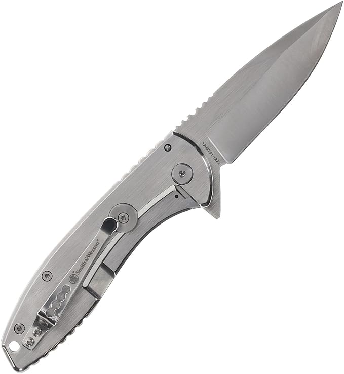 Smith &amp Wesson Executive Knife and 8oz. Brushed Metal Flask with Fill Funnel Gift Set