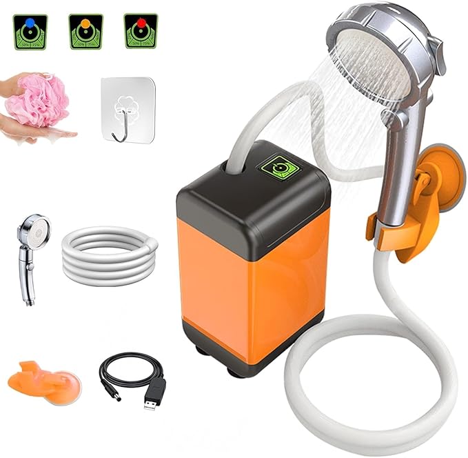 Camping Shower Portable Camping Shower Rechargeable Electric Shower Pump for Camping Car Washing Gardening Pet Cleaning(Display7800 mAh)