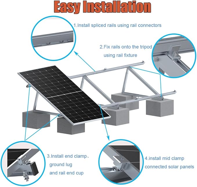 Solar Panel Mounting Brackets Kit System Adjustable 30º~45º Aluminum Alloy Tilt Ground Mounted Bracket Rust Free Sturdy for 1-4pcs Solar Panels