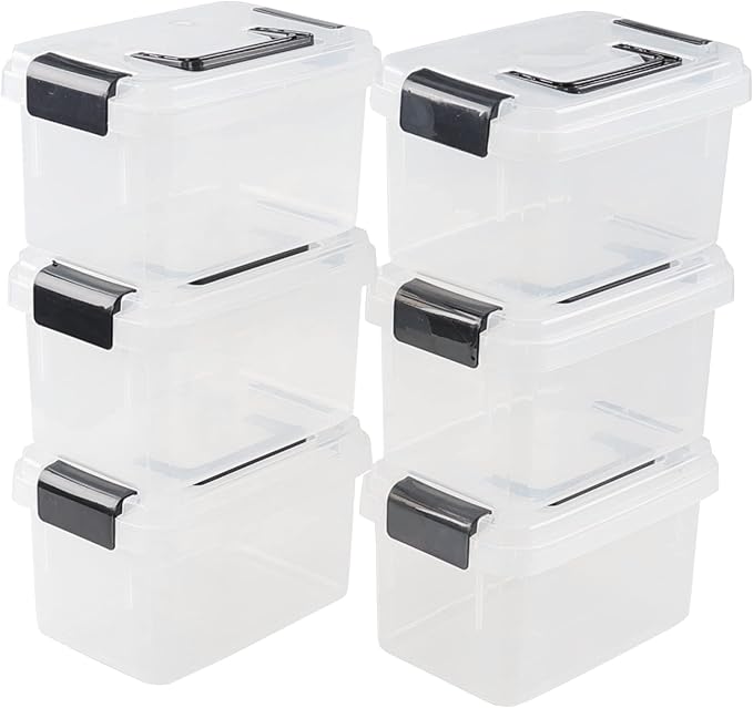 2 L Small Plastic Storage Bins with Lids Plastic Storage Boxes 6 Pack