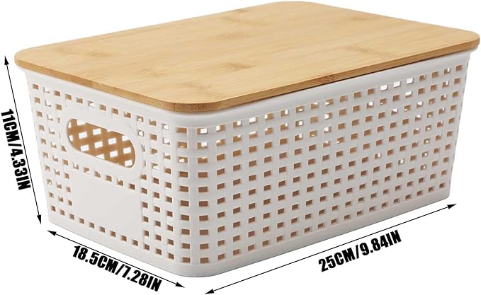 LASIEYO 6 Pack Bamboo Lid Storage Bins - Decorative Organizer Baskets for Pantry