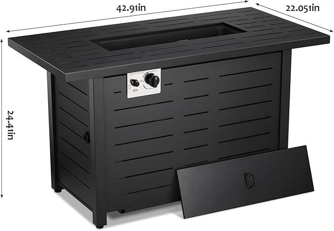 ZAFRO 43Inch 2-in-1 Fire Pit Table &amp Firepit - Adjustable Flame Height 50000 BTU Smokeless &amp Windproof Design CSA Certified Durable Metal Frame Eco-Friendly Propane Heater for Garden/Patio
