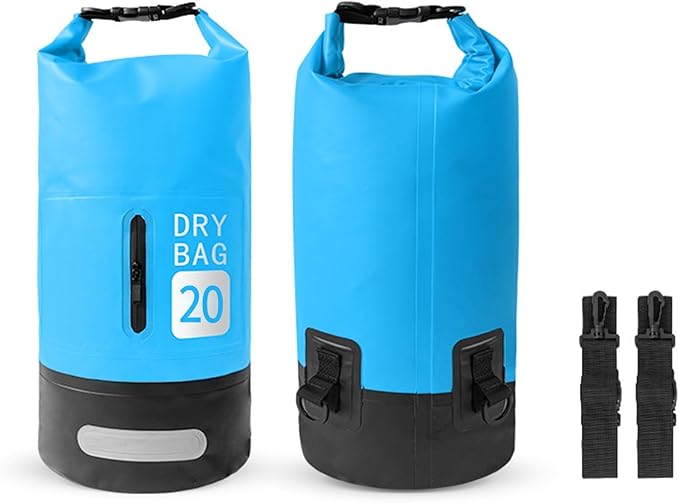 Rainproof Backpack Dry Bag 20L 500D PVC Outdoor Sports Roll Top with Front Pocket for Swimming Kayaking Camping Hiking Beach Activities (20L+2L)