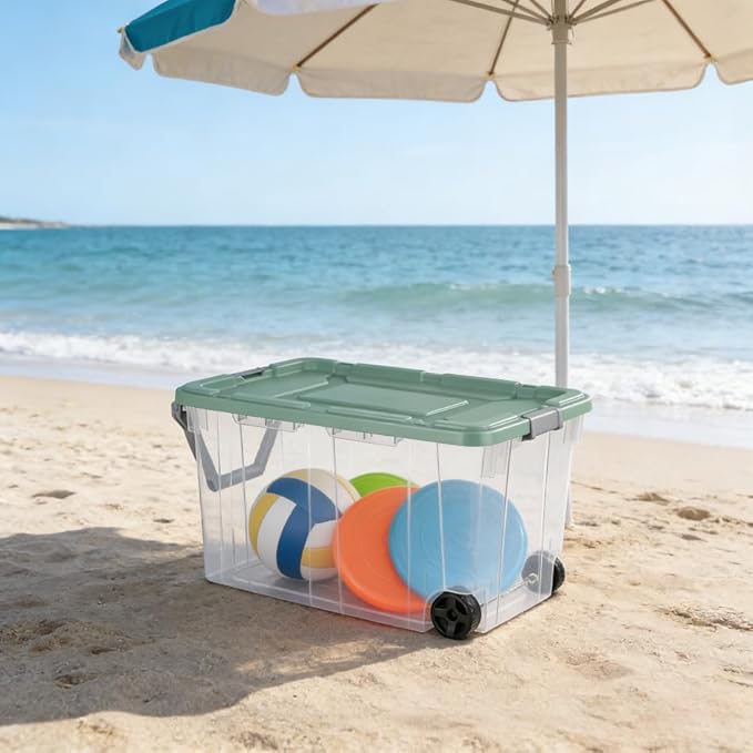160 Quart Durable Clear Storage Container with Latch Lid and Pull Handle Light Green 2 Pack