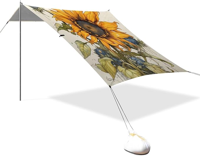 ALAZA Sunflower Sketchy Beach Tent Sun Shelter Portable Canopy Sunshade for Outdoor Camping Picnics Backyard Fun 10x9 ft