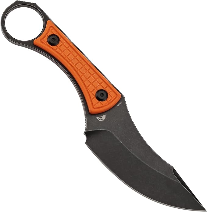 KANSEPT Niko Fixed Blade Knife 3.54'' Blackwash D2 Sharp Blade with Orange G10 + Frag Pattern Handle Adjustable Kydex Sheath for Edc Hunting Survival Camping G004A10
