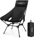 Trakiom High Back Folding Camping Chair Widened Seat &amp Lightweight Black Portable Chair with Stable Design Adjustable Head Support for Beach Camping Festival Hiking and Outdoor Travel
