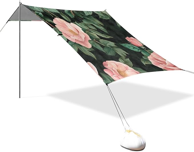 ALAZA Vintage Pink Rose Beach Tent Sun Shelter Portable Canopy Sunshade for Outdoor Camping Picnics Backyard Fun 10x9 ft
