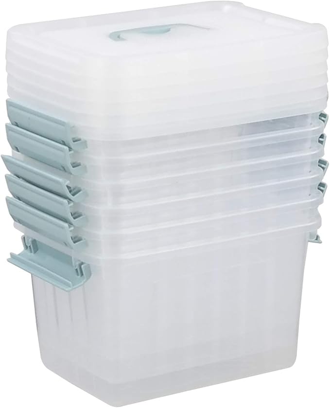 Gloreen 6 Packs 6 Quart Clear Lidded Storage Bins Plastic Latching Container Box with Handle