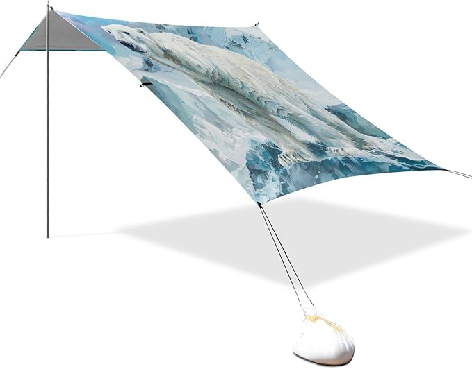 ALAZA White Polar Bear Animal Beach Tent Sun Shelter Portable Canopy Sunshade for Outdoor Camping Picnics Backyard Fun 10x9 ft