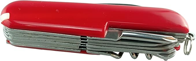 11-in-1 Multifunctional Pocket KnifeBoy Scout knife Red Handle Stainless Steel Survival Tool with Scissors Bottle Opener Saw Screwdriver Ruler Tweezers 3.58 Inch Length