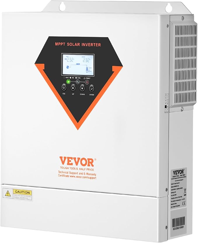 VEVOR Hybrid Solar Inverter 3500W Single Phase Pure Sine Wave Power Inverter 24V DC to 220/230V AC with Built-in 100A MPPT Solar Charge Controller for Off-Grid System Lead Acid Lithium Battery