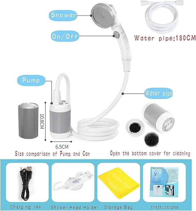 Portable Outdoor Shower Pump Rechargeable Battery Portable Shower for Camping Camp Suitable Electric showerhead for Hiking Campsites