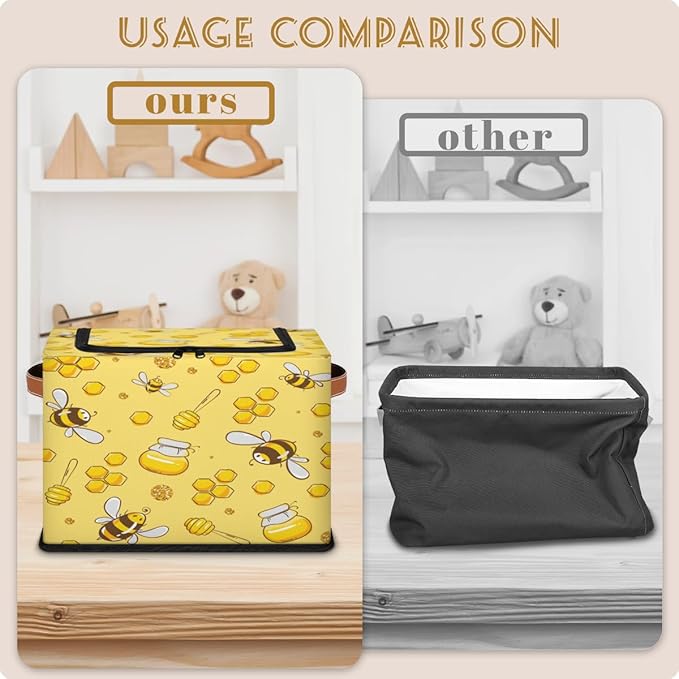 KOBLEN Animal Bee Pattern Storage Basket Collapsible Rectangular Storage Bins with Zipper Lid Handle Closet Shelf Cloth Organizer Basket for Nursery Bedroom Clothes Toy