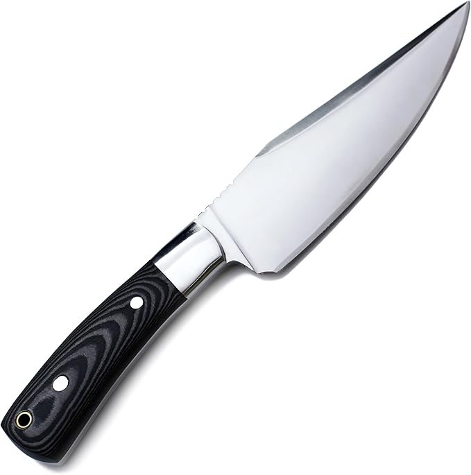 GCS Custom Handmade Black And White Micarta Handle D2 Tool Steel Knife &amp Buffalo Hide Sheath GCS 193