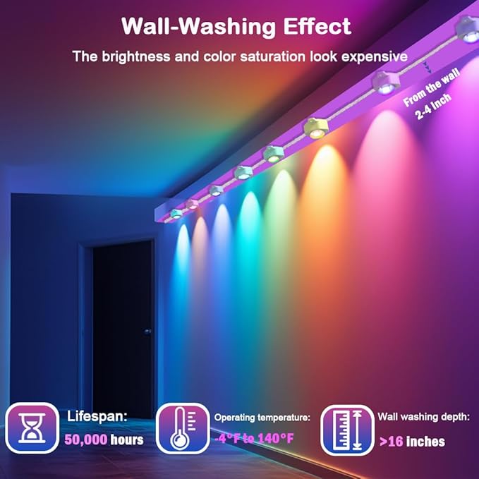 iYogaled Permanent Outdoor Lights for House 50ft Smart RGB Permanent Outdoor Eave Lights with 63 Scene ModesIP65 Waterproof LED Holiday Lighting for Party Halloween Christmas Decoration