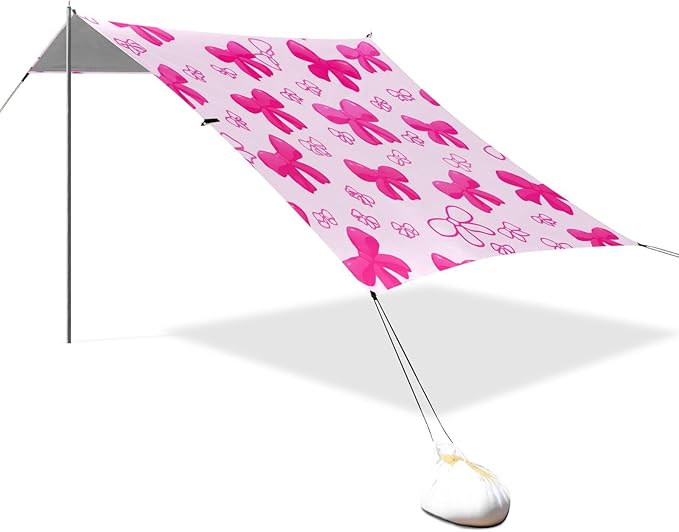 xigua Bow Tie Beach Tent Sun Shelter with Carrying Bag - Silver Coated Oxford Fabric Beach Canopy for Beach Camping Fishing - Includes Windproof Ropes Sandbags &amp Stakes