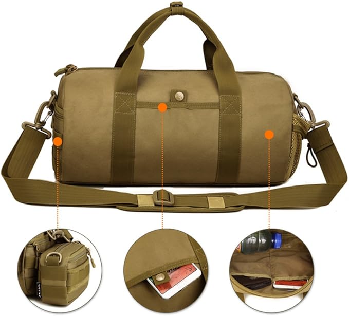 UNISTRENGH Tactical Duffle Cylinder Packs Tote MOLLE Handbag Gear Military Travel Carry On Shoulder Barrels Messenger Bags Small Valise (Black)