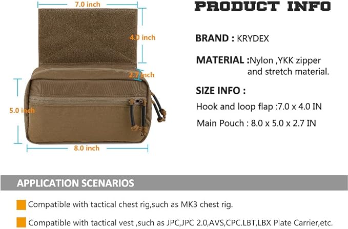 KRYDEX Tactical Drop Pouch Sub Abdominal Carrying Kit Bag Tactical Fanny Pack with Hook and Loop Panel for Tactical Vest Chest Rig (Coyote Brown)