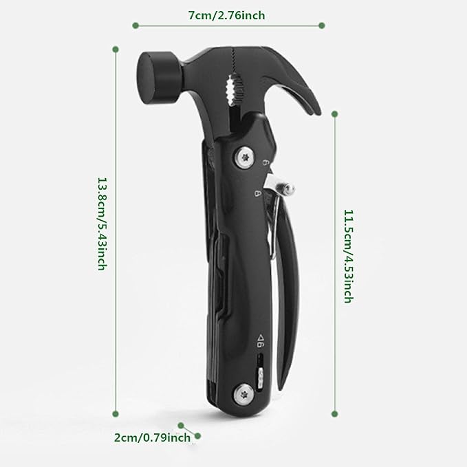 ToolOfLife 12-in-1 Stainless Steel Multi-functional Claw Hammer Multitool Camping Gear Emergency Survival Gear for Outdoor Camping Hiking