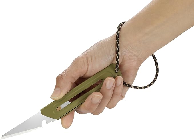 OLFA WORKS OW-UCK-1/SB Camp Knife High Carbon Stainless Steel Blade - Multipurpose Outdoor Knife Great for Camping Activities - Brass Wheel Lock Replacement Blade: OWB-UCB-1 (Olive)