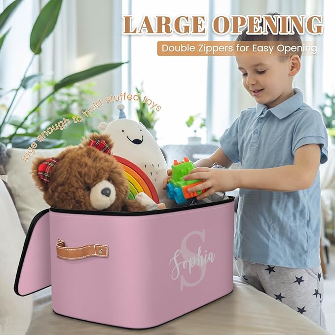 Personalized Closet-Storage-Bins with Lids HandleStackable Storage Bin for Under BedCube Collapsibl Basket Pink Baby-Keepsake-Box