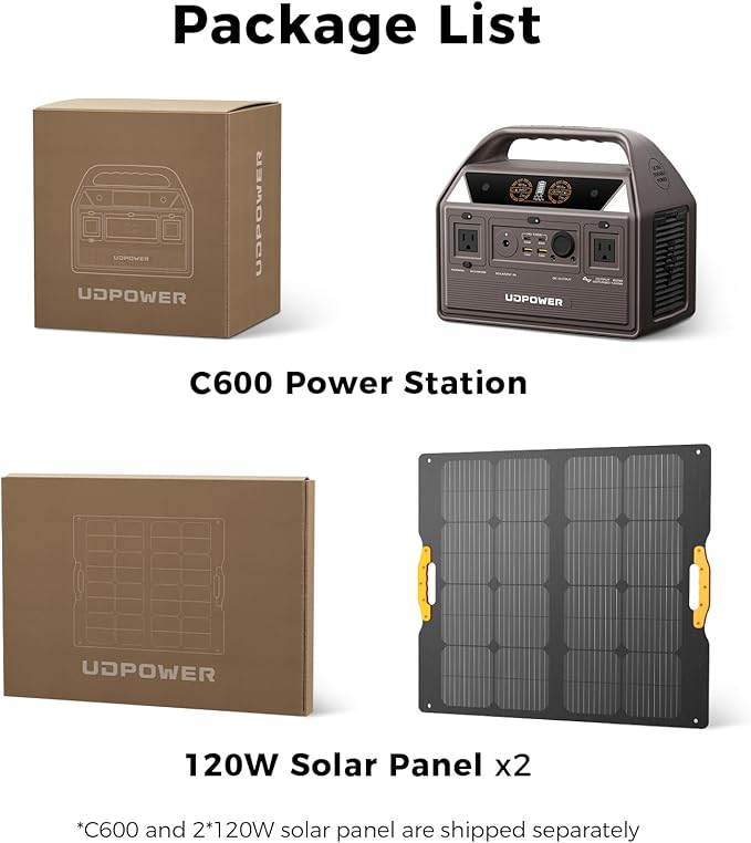 C600 Solar Generator with 120W Solar Panel - 600W Portable Power Station(Surge 1200W) AC Output 595Wh LiFePO4 Battery for Camping Travel RV Emergency Power Backup(Brown)