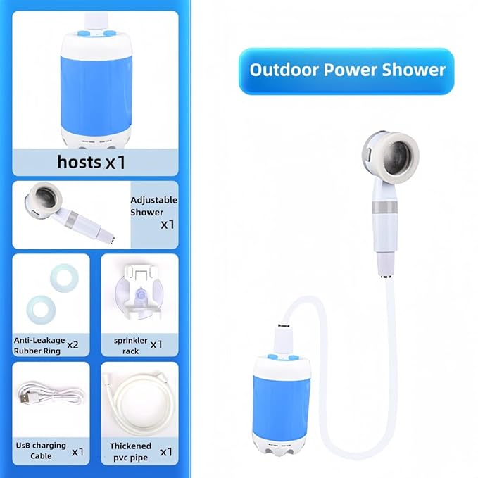Portable Camping Shower with 5000mAh Battery USB Rechargeable Outdoor Shower Pump with Adjustable Water Flow &amp 4 Modes Quiet Compact Shower Kit for Hiking Pet Travel Beach