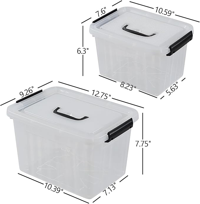 12 Quart &amp 6 Quart Clear Plastic Storage Bins Latching Storage Box Bin with Handle 2 Packs F