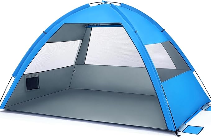 Toyvian Large Pop Up Beach Tent Beach Shade Tent Sun Shelter Portable Lightweight for Hiking Camping Vacation (Dark Blue)