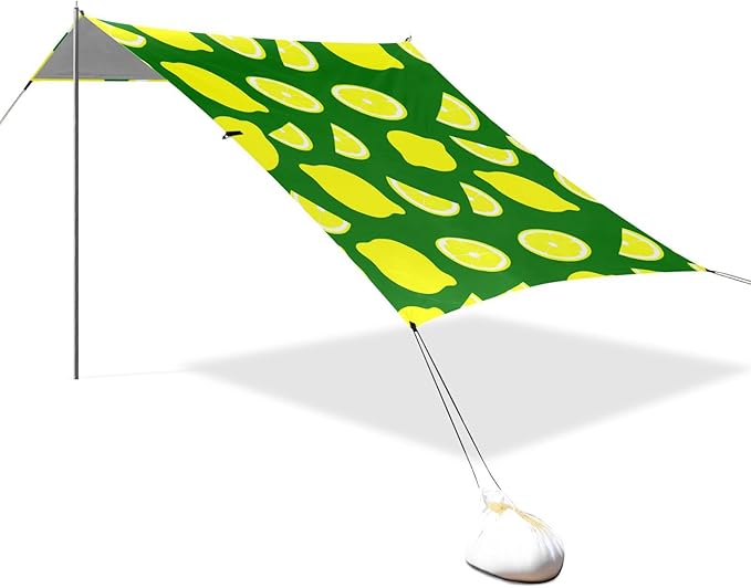 Beach Canopy with Windproof Ropes &amp Sandbags Beach Tent Sun Shade Sun Shelter for Camping Trips Fishing Backyard Fun or Picnics Lemon