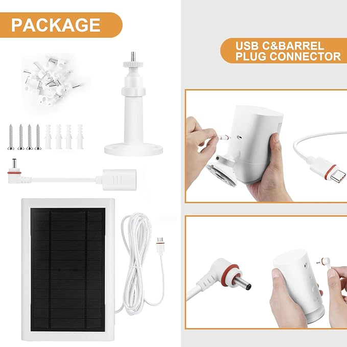 5W Solar Panel Compatible for Ring Camera Spotlight Cam Plus/Pro (Battery) Stick Up Cam/Pro Spotlight Cam Battery with 10ft Cord IP65 Waterproof with Type-C to DC Adapter Cord-2Pack
