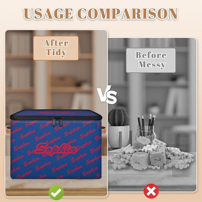Custom Storage Bins with Zipper Lid Personalized Blue Red Fabric Lidded Storage Baskets Boxes Foldable Cubes Clothes Organizer Container