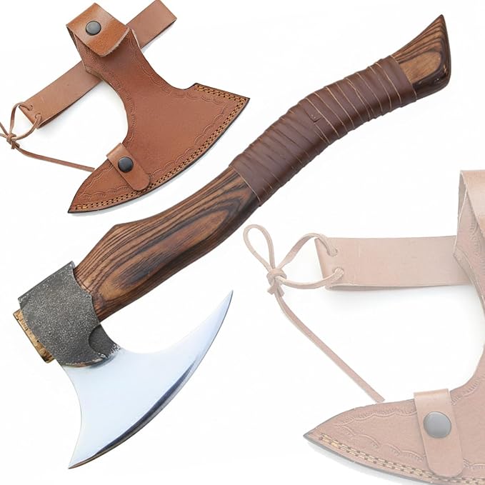 Kacha Store | Custom Handmade Viking Medieval Axe with GiftHand AxesViking Gifts for MenCamping TomahawkBeardedValhalla Ax with Leather Sheath (Battle)
