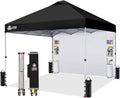 CROWN SHADES Canopy Tent 10 x 10 Foot Portable Pop Up Outdoor Shelter with Pocket Sidewall Push Center Lock UV Protection and Carry Bag Black