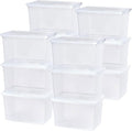 IRIS USA 12-Pack Storage Bins with Lids 68 Quart Clear Stackable Containers Box Organize Shoes Closet Shelves Clothes Blankets Towels - BPA-Free Plastic