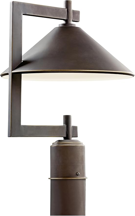 Kichler Ripley 16” Outdoor Lamp Post in Olde Bronze 1-Light Industrial Style Lamp Post for Driveway or Garden Path 49063OZ (12 W x 16 H)