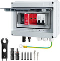 600V Solar DC PV Combiner Box 1 String with Lightning Arrester Connector for On/Off Grid Solar Panel System 1 Input 1 Out 32A Fuse 63A Circuit Breaker Waterproof ABS Enclosure