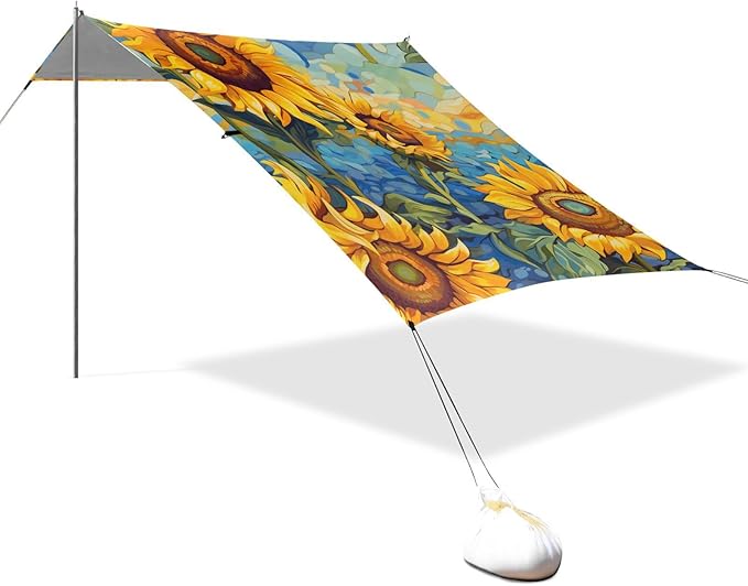 ALAZA Large Sunflower in The Sunflower Field Beach Tent Sun Shelter Portable Canopy Sunshade for Outdoor Camping Picnics Backyard Fun 10x9 ft