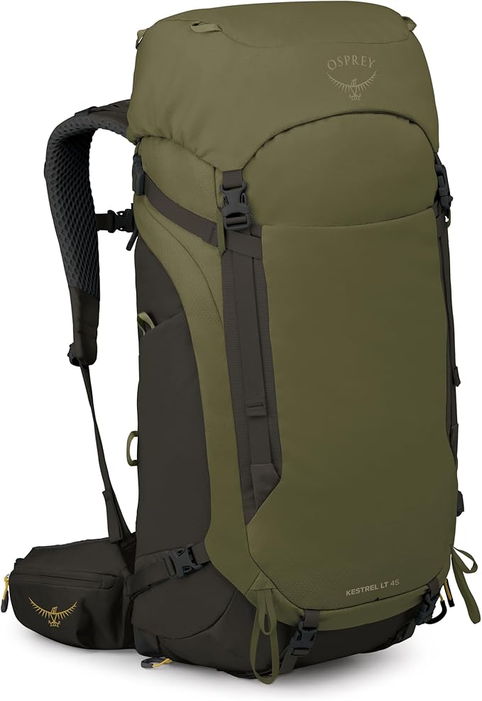Osprey Kestrel LT 45L Men's Backpacking Backpack - Lightweight Hiking &amp Camping Bag with Waterproof Raincover Moss Green