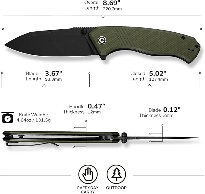 CIVIVI Placoid Pocket Knife for EDC Folding Knife with 3.67 14C28N Blade G-10 Handle For Men Women Gift C23079-3