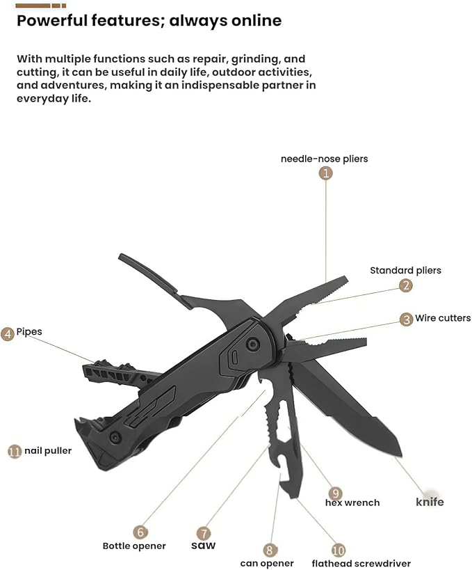 Multi Tool 10-in-1 Full-Size Lightweight EDC Camping Knives &amp Tools Multi-Purpose Pliers Folding Knife Tactical Gear Men Gift Ideas Equipment for Hiking and Outdoor Camping (4-Piece Set）