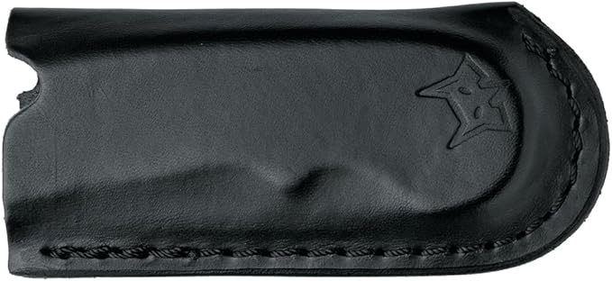 Fox Knives Radius Button Lock FX-550 TIB Folding Knife - 2.95in M390 Stainless Steel Blade Black PVD Finish - Black PVD Titanium Groove Handle With Leather Slip Pouch EDC Everyday Carry