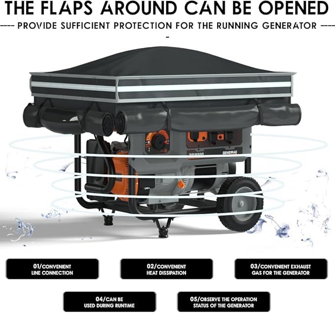 Generator Tent With Bracket Generator Cover Whlie Running 32X24X24 inches Roof Design Without Water Accumulation 1680D Marine Canvas Production+Heavy-Duty Stainless Steel Bracket Black