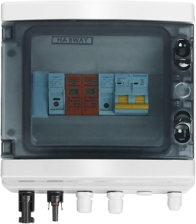 Solar photovoltaic Combiner Box Solar photovoltaic PV Combiner Box with Lightning Protection 1 Input 1 Out DC 600V Fuse MCB SPD Box IP65(40A DC MCB)