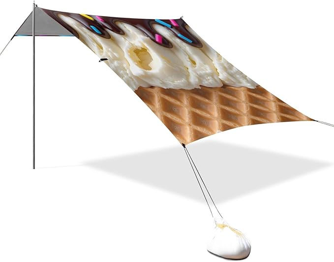 ALAZA Chocolate Ice Cream Waffles Beach Tent Sun Shelter Portable Canopy Sunshade for Outdoor Camping Picnics Backyard Fun 10x9 ft