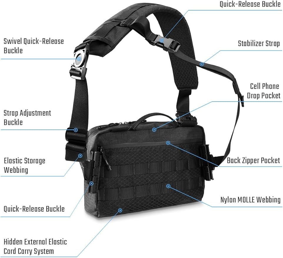 TACTICAL_GEEK L3 Pro EDC Crossbody Bag Chest Bag with Adjustable StrapDaily Carry Sling Pack Large Capacity Daypack Organizer for Camera Drones（T500 Black）