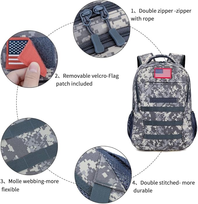 outdoor plus Camo BackpackMilitary Boys Backpacks for School40L Army Bookbag with USB Charging Port Waterproof
