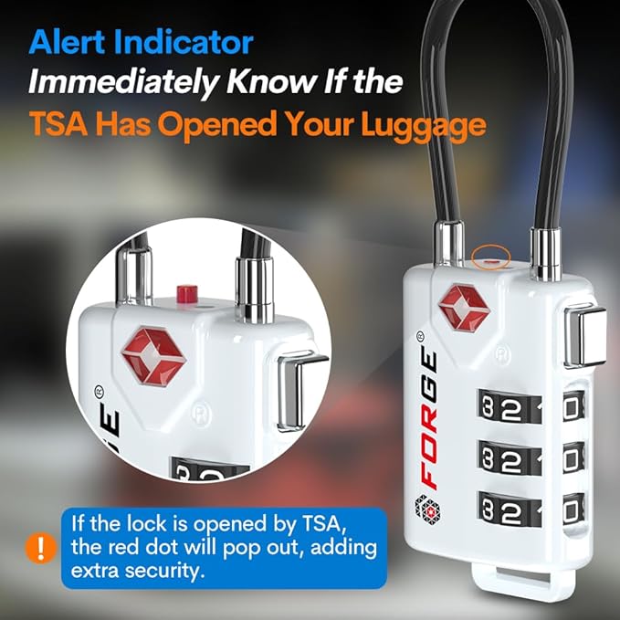TSA Approved Cable Luggage Locks Re-settable Combination with Alloy Body (White 4 Locks)